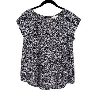 Joie‎ 100% Silk Blue Black White Cap Sleeve  Blouse Size S Keyhole Back